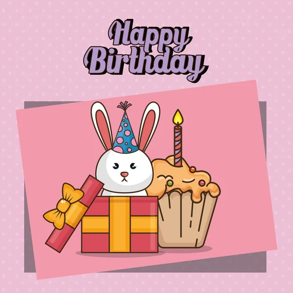 Všechno nejlepší k narozeninám karta s roztomilý králíček — Stockový vektor
