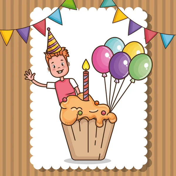 Glückwunschkarte zum Geburtstag mit kleinem Jungen — Stockvektor