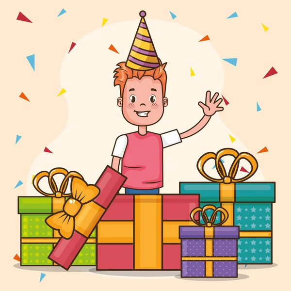 Tarjeta de cumpleaños feliz con el niño — Vector de stock