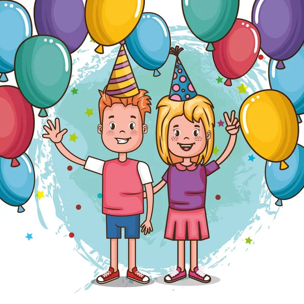 Grattis på födelsedagskort med små barn — Stock vektor