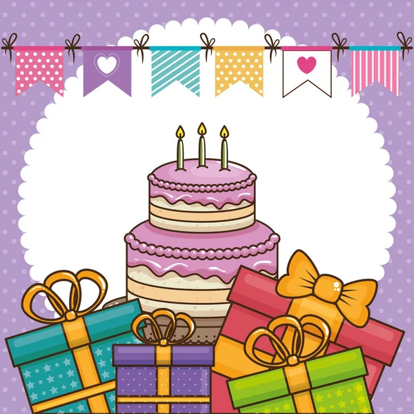 Zadowolony urodziny karty z słodkie ciasto — Wektor stockowy