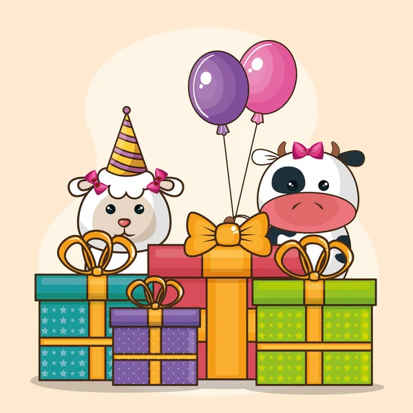 Zadowolony urodziny karty z uroczych zwierzątek — Wektor stockowy
