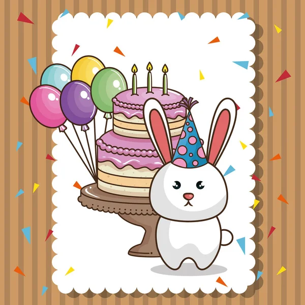 Gelukkig verjaardagskaart met schattig konijntje — Stockvector