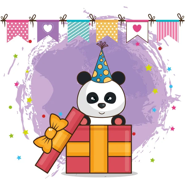 Grattis på födelsedagskort med björnen panda — Stock vektor