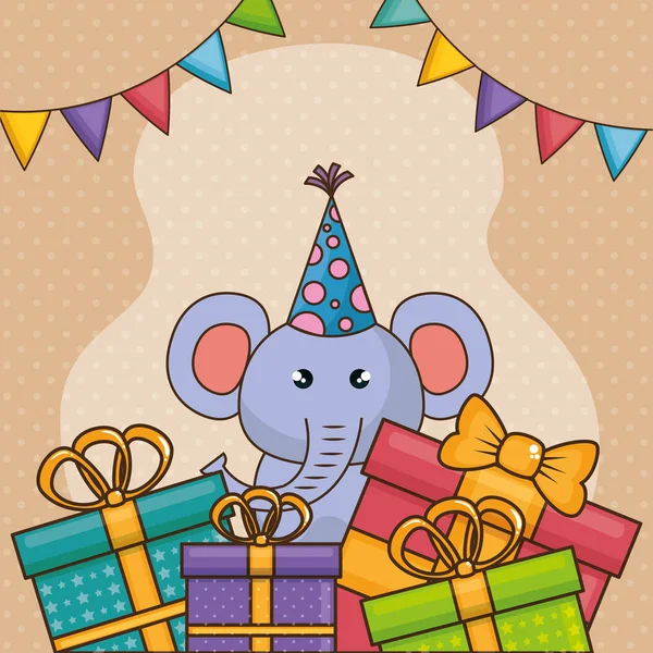 Tarjeta de cumpleaños feliz con elefante lindo — Archivo Imágenes Vectoriales