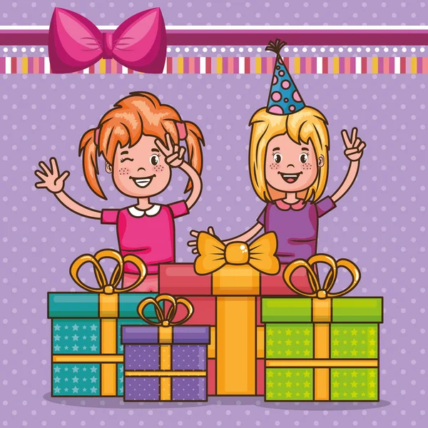 Všechno nejlepší k narozeninám karta s malými dětmi — Stockový vektor