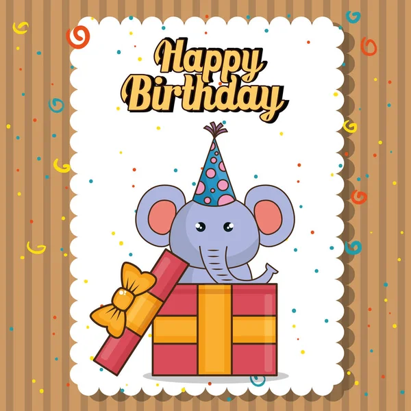 Tarjeta de cumpleaños feliz con elefante lindo — Vector de stock