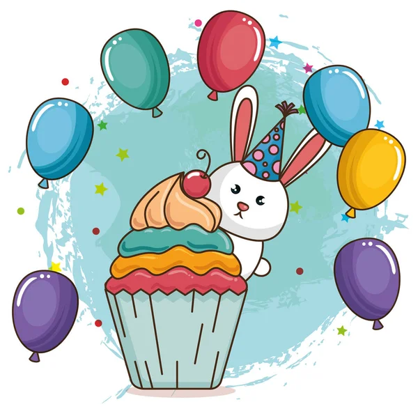 Happy birthday card with cute bunny — Stock Vector