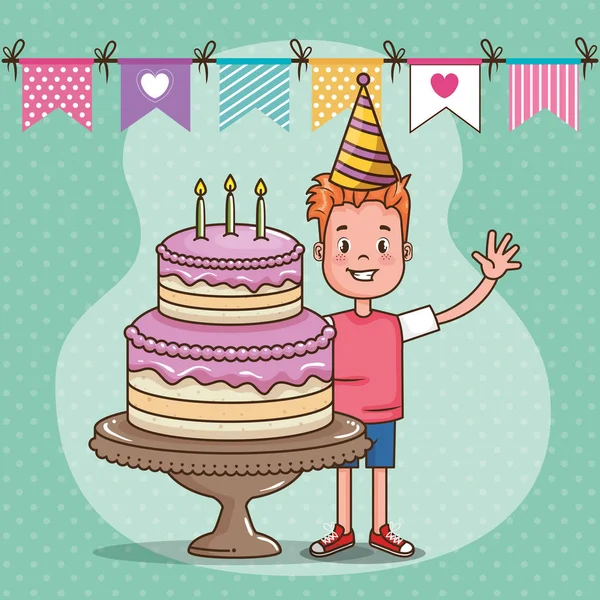 Cartão de aniversário feliz com menino — Vetor de Stock