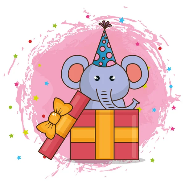 Tarjeta de cumpleaños feliz con elefante lindo — Archivo Imágenes Vectoriales