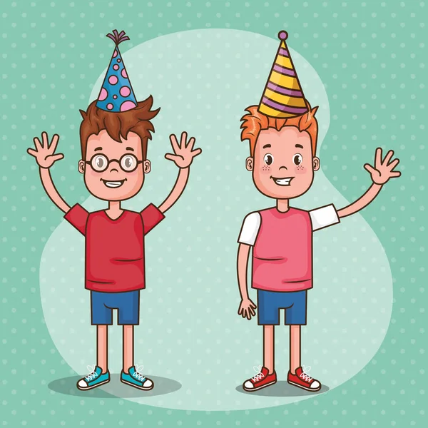 Tarjeta de cumpleaños feliz con los niños pequeños — Archivo Imágenes Vectoriales