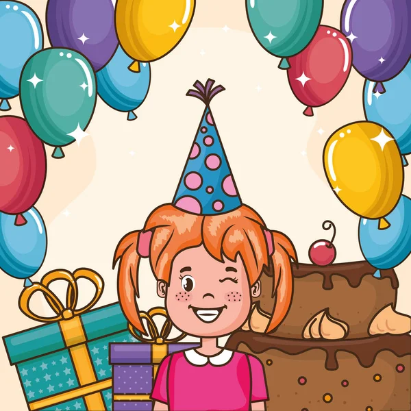 Mutlu doğum günü kartı ile küçük kız — Stok Vektör