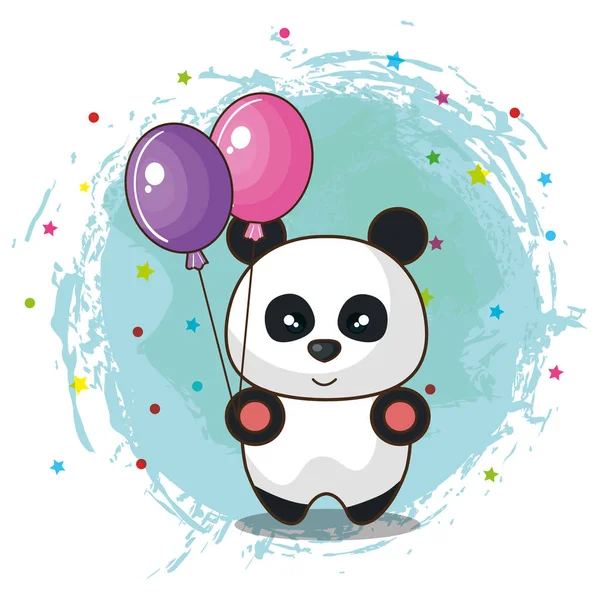 Happy birthday card with bear panda Stock Vector