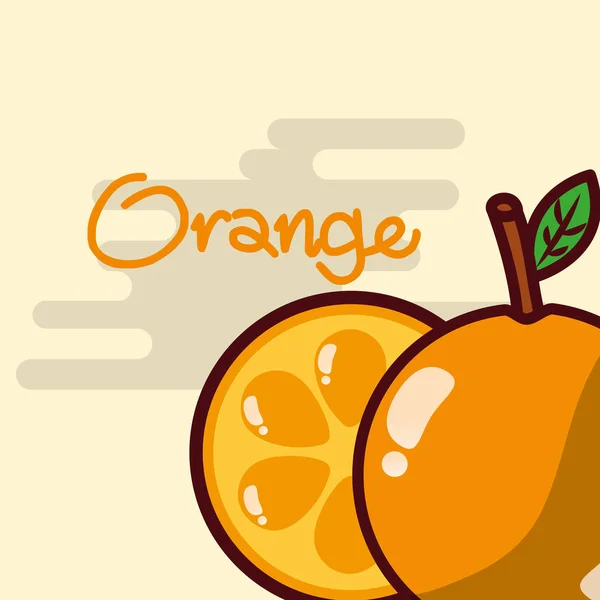 Arancia intera e fetta di frutta delizioso poster lucido — Vettoriale Stock
