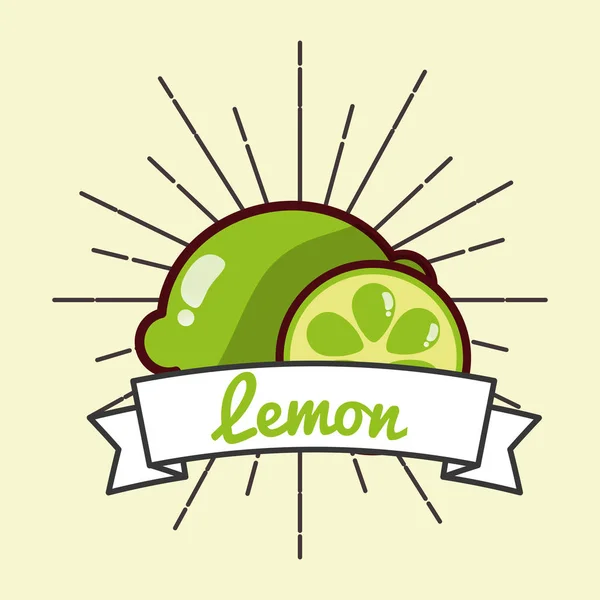 Todo y cortar limón fruta emblema de vitaminas orgánicas — Vector de stock