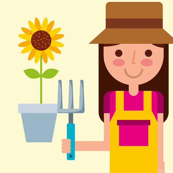 Chica jardinero granja — Vector de stock