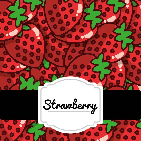 Delicious strawberry fresh fruit label pattern — Stock Vector