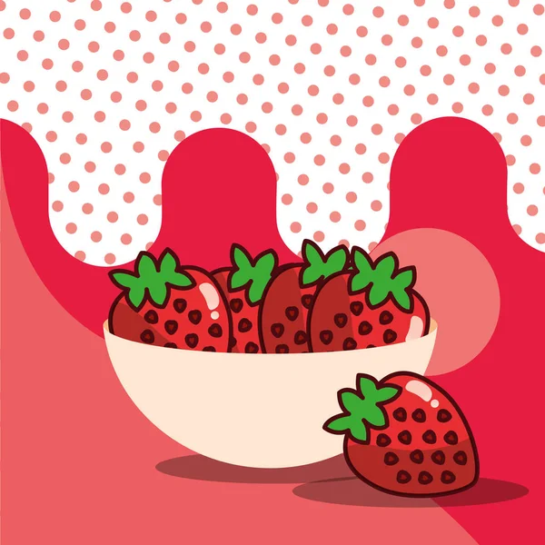 Erdbeeren in Schale Ernte Früchte lecker gepunktet Hintergrundfarbe — Stockvektor