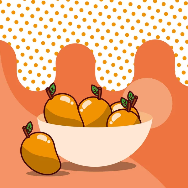 Манго в мисці збору фруктів смачний пунктирний колір тла — стоковий вектор