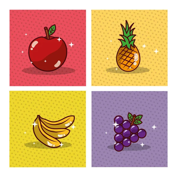 Meyve sağlıklı taze lezzetli diyet ayarla — Stok Vektör