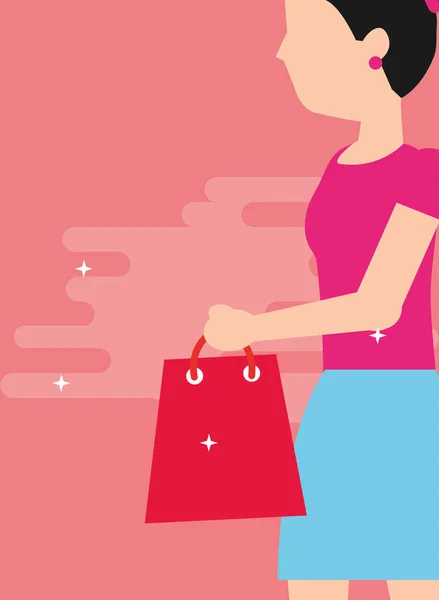 Mujer sosteniendo bolsa de compras caminando — Vector de stock