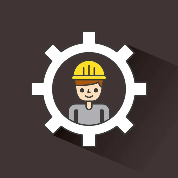 Construction man work inside gear concept dark background — Stock Vector