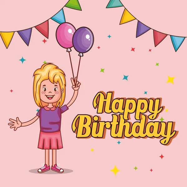Joyeux anniversaire carte avec petite fille — Image vectorielle