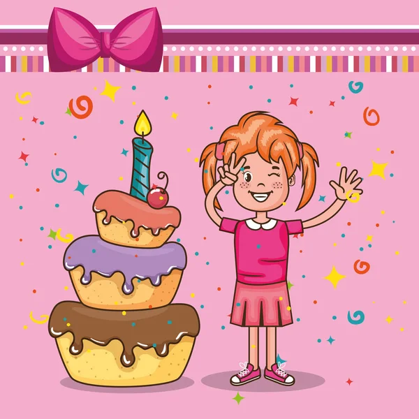 Glückwunschkarte zum Geburtstag mit kleinem Mädchen — Stockvektor