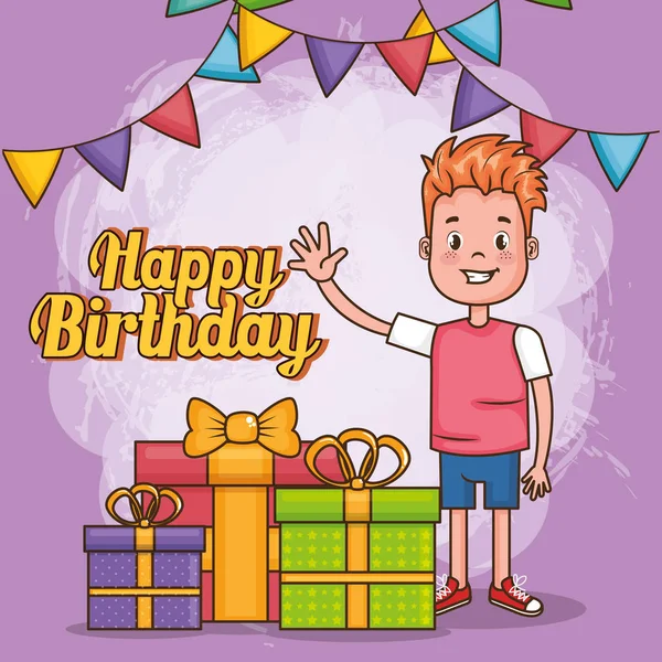 Happy birthday card with little boy — Stock Vector