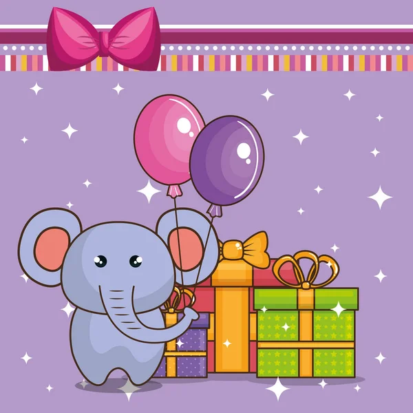 Tarjeta de cumpleaños feliz con elefante lindo — Archivo Imágenes Vectoriales