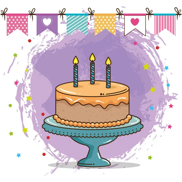 Cartão de aniversário feliz com bolo doce — Vetor de Stock
