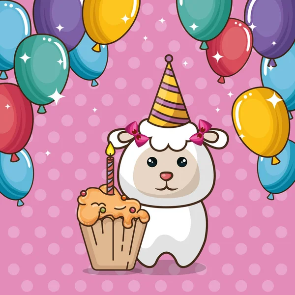Gelukkig verjaardagskaart met schattig schaap — Stockvector