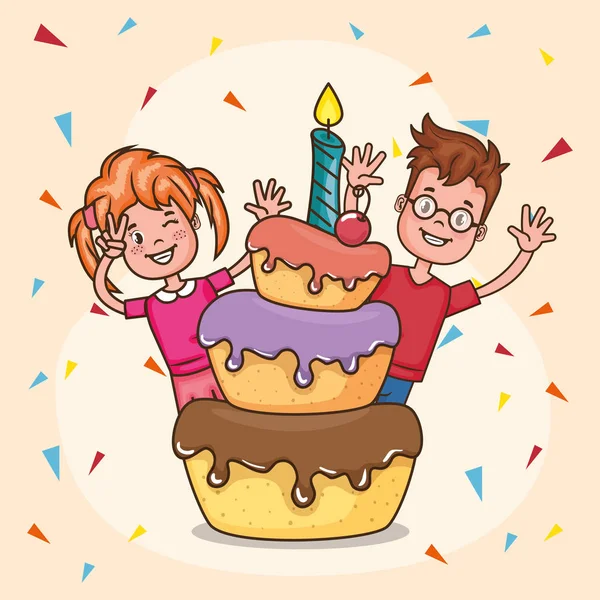 Tarjeta de cumpleaños feliz con los niños pequeños — Archivo Imágenes Vectoriales