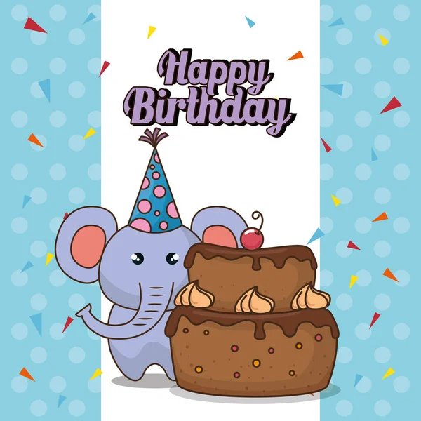 有可爱大象的生日快乐卡片 — 图库矢量图片