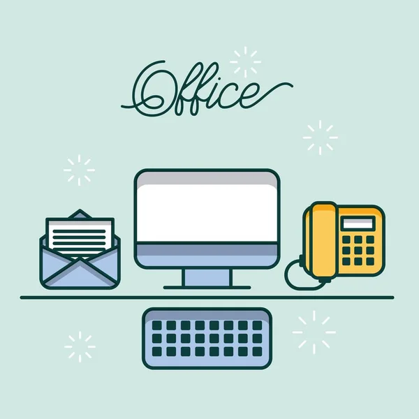 Büro Computer Tastatur E-Mail Umschlag Telefon Arbeit Bild — Stockvektor