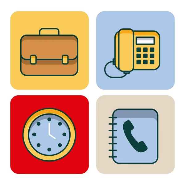 Office set icons equipment supplies work — Stock Vector