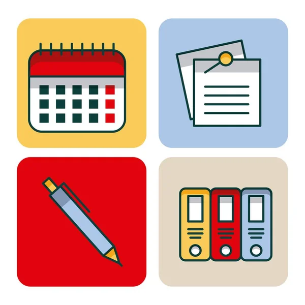 Office set icons equipment supplies work — Stock Vector