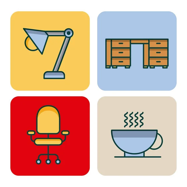 Office set icons equipment supplies work — Stock Vector