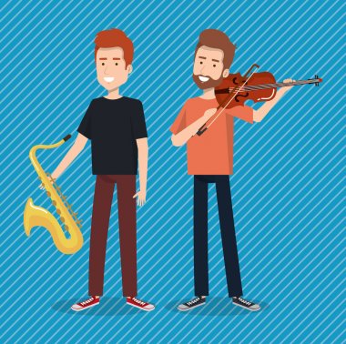 saksafon ve Keman çalmaya erkeklerle canlı müzik festivali