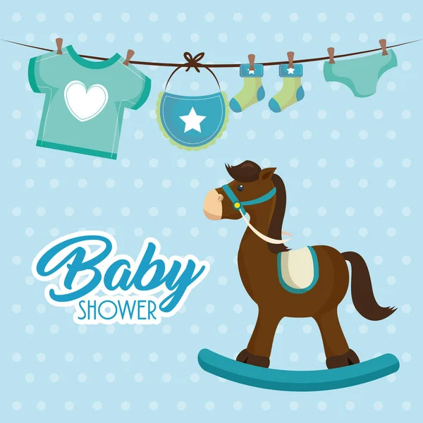 Roztomilý dřevěný kůň baby sprcha karty — Stockový vektor