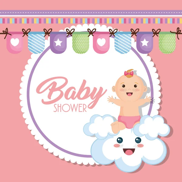Baby shower card with little girl — Stock Vector