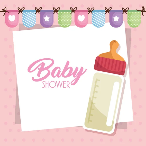 Cartão de banho de bebê com garrafa de leite —  Vetores de Stock