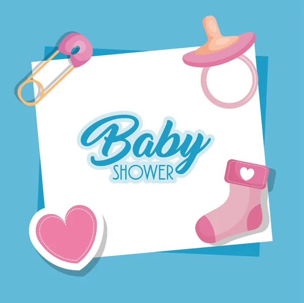 Baby shower card with set icons — Stockvector