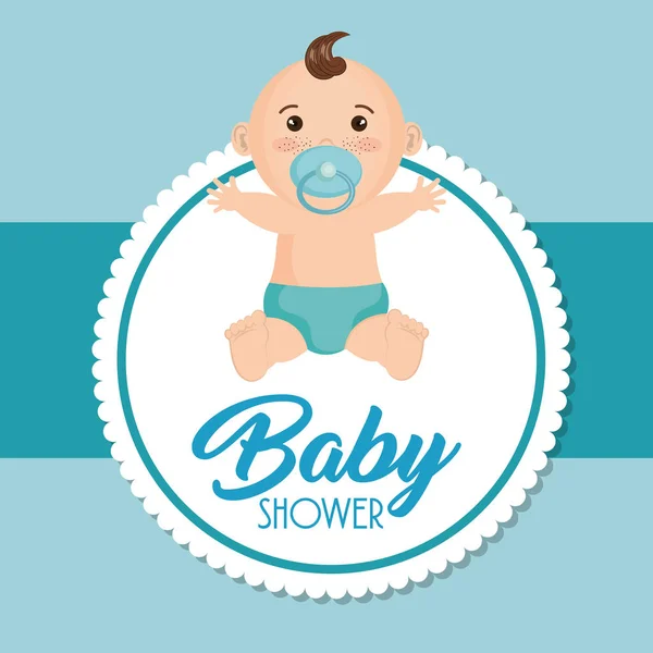 Kaart van de baby douche met kleine jongen — Stockvector