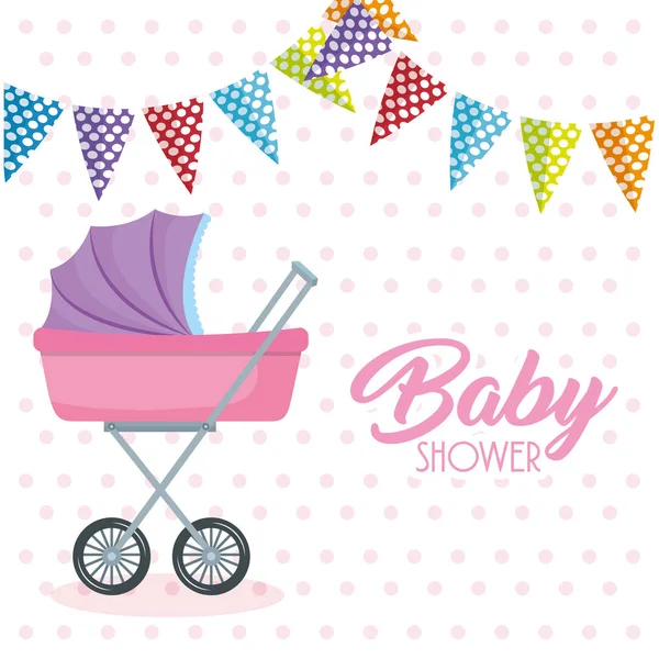 Baby shower card with cart — Stock Vector