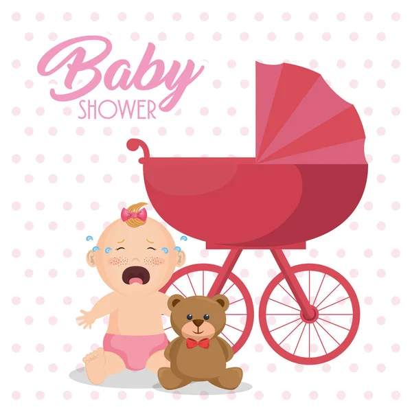 Baby ντους κάρτα με κοριτσάκι — Διανυσματικό Αρχείο