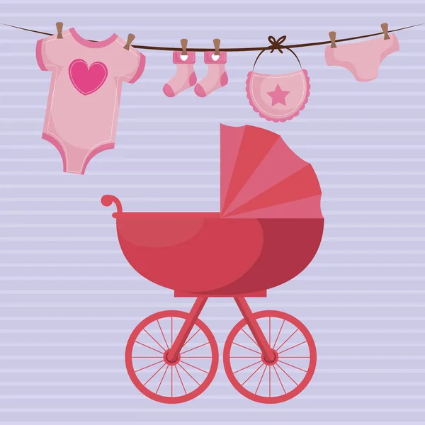 Cartão de chuveiro de bebê com carrinho — Vetor de Stock