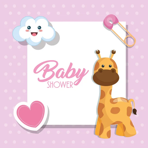 可爱长颈鹿的婴儿淋浴卡 — 图库矢量图片