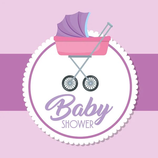 Kaart van de baby douche met kar — Stockvector