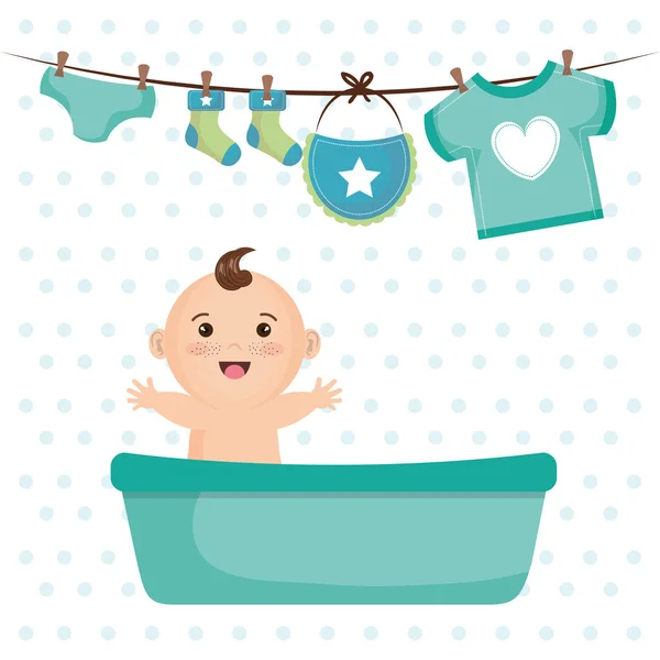 Carte de douche bébé avec petit garçon — Image vectorielle